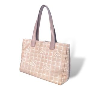 Chanel Vintage CC Logo Canvas / Leather Tote - Authentic Beige Handbag Y2K Era